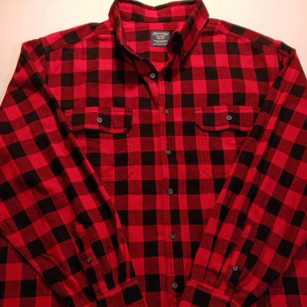 FADED GLORY LONG SLEEVE FLANNEL SHIRT - RED /BLACK - XXL - Picture 3 of 4